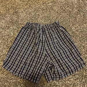 Vintage Wild Boys Shorts Check Print Navy White 7 Preppy Button Elastic 90s